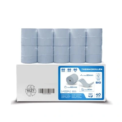 Abbildung von ÖKO Thermorollen 80mm x 12mm Kassenrollen Thermopapier Phenolfreie Bonrollen (80 80 12) Länge: ca. 80m (40)