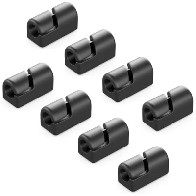 Abbildung von deleyCON 8 Stück Kabelhalter Selbstklebend Kabelklemmen Kabelmanagement Kabelclips Kabelführung Kabel Organizer Kabelhalterung Kabelbefestigung Haushalt Büro Schreibtisch Sockelleiste Silikon Schwarz