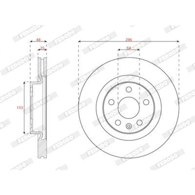 Abbildung von FERODO DDF3036C Bremsscheibe 296 25 5 108 Belüftet beschichtet ohne Schrauben MERCEDES BENZ: S Class Saloon, SL Convertible, VOLVO: XC40