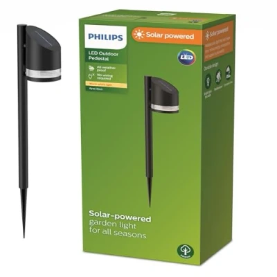 Abbildung von PHILIPS Outdoor Solar Fyve Sockelleuchte Spiess 1,5W, Tageslichtsensor, 2700 Kelvin, IP44 wetterfest, schwarz