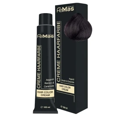 Abbildung von FemMas Haarfarbe Mittelbraun Intensiv 4.0 I Professionelle Creme mit Arganöl, Keratin &amp; Ceramiden Als dauerhafte Haarfärbung oder Tönung für strahlende, haltbare Farbergebnisse 100 ml