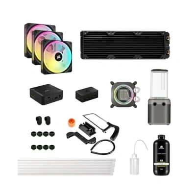Abbildung von Corsair Hydro X Series iCUE LINK XH405i Individuelles Kühlungs Kit Hardline Wasserkühlkreislauf XC7 Elite CPU Wasserkühler XD5 D5 Pumpe 3X QX120 RGB Lüfter Stahlgrau