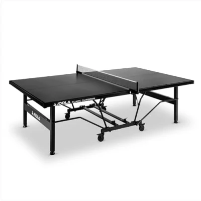 Abbildung von JOOLA Tischtennisplatte BLACK OUTDOOR, Wetterfest, Mobile &amp; Klappbarer Tischtennistisch 6mm Aluminium Plattenstärke Inklusive Netz , schwarz, 274 x 152,5 76 cm