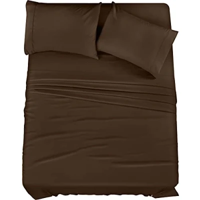 Abbildung von Utopia Bedding Queen Bettwäsche Set, 4 teilig, gebürstete Mikrofaser, schrumpft und lichtbeständig, pflegeleicht (Queen Size Bett, Braun)