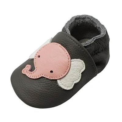 Abbildung von YALION Baby Weiche Leder Lauflernschuhe Krabbelschuhe Hausschuhe Lederpuschen Elefant Dunkelgrau (EU 24/25=XL, Dunkelgrau)