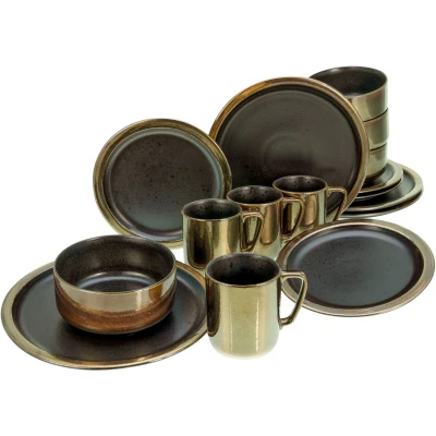 Abbildung von CreaTable, 23592, Serie MODERN INDUSTRIAL, schwarz, 16 teiliges Geschirrset, Kombiservice aus Steinzeug, spülmaschinen und mikrowellengeeignet, Qualitätsproduktion