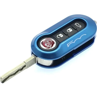 Abbildung von Nordecco Fiat 500 Schlüsselhülle passend für 500C 500L Abarth Grande Punto Brava Panda Stilo Linea 3 Tasten Schlüssel Flip (blau)