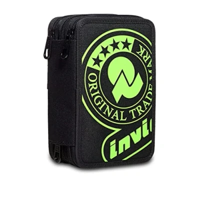 Abbildung von Invicta Federmäppchen, Mäppchen, mehrfarbig, Federtasche für Schreibwaren, Etui mit Stiften, Kugelschreiber, &amp; mehr, 3 Fächer, Mädchen Jungen, Schule Grundschule, XXL LOGO schwarz