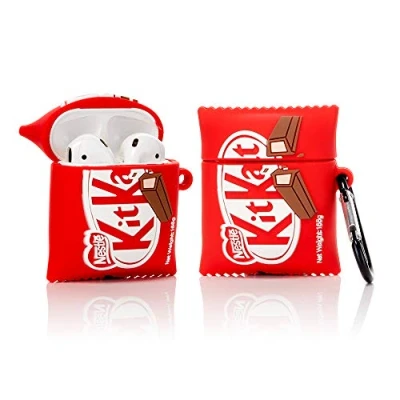 Abbildung von YIGEYI Silikon Hülle Kompatibel mit Airpods 1 &amp; 2 Funny Cute 3D Cartoon Case Cover[Lustige Snacks Series 2] (Kitkat)