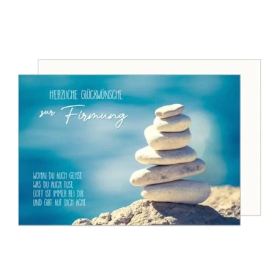 Abbildung von Edition Seidel Premium Glückwunschkarte zur Firmung mit Umschlag. Firmungskarte Spruch Karte Grusskarte Steine Strand Junge Mädchen (FI134 SW024)
