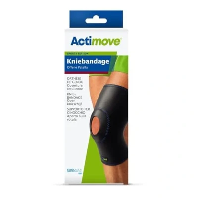 Abbildung von Actimove SPORTS EDITION Kniebandage mit offener Patella feste Kompression für den Sport Schwarz, Medium