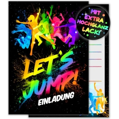 Abbildung von 12x Jump PARTY EINLADUNGSKARTEN KINDERGEBURTSTAG Junge Mädchen die Karten sind Trampolin Einladung für Jungen Kinder GEBURTSTAG House HÜPFBURG KINDERPARTY