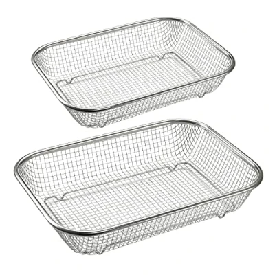 Abbildung von Supremery 2er Set Backofen Edelstahl Grillkorb Grillgitter Grillblech Backkorb für fettarmes Heißluft Garen, Backen, Grillen im Ofen oder Grill
