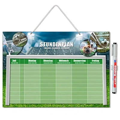 Abbildung von Fußball Stundenplan zum Aufhängen I abwischbar DIN A4 mit Aufhängung, Stifthalter und Stift Jungen Jungs Teenager, cool Geschenk Idee dv_1146