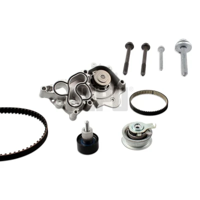 Abbildung von HEPU PK06650 Wasserpumpe + Zahnriemensatz ohne Thermostat, mit Schrauben VOLKSWAGEN: Golf 7, Tiguan I, Passat B8 Variant, SKODA: Octavia 3 Combi, Yeti