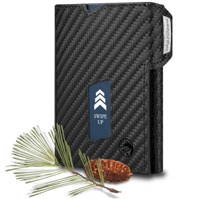 Abbildung von Wolfstrøm Slim Wallet mit Münzfach &#039;Ludvig&#039; I 7+1 Karten Mini Geldbörse Herren klein, RFID Blocker Damen Portemonnaie klein Credit Card Holder Geldbeutel Carbon