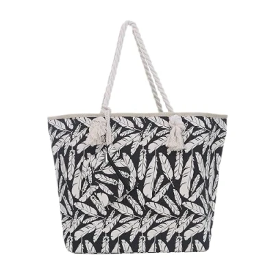 Abbildung von DonDon Strandtasche XXL Familie Badetasche Damen mit Reißverschluss Beach bag groß Federn schwarz beige