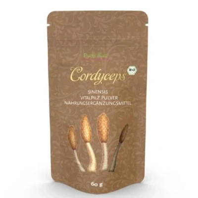 Abbildung von Cordyceps Sinensis Pulver CS 4 (Vegan Roh) Vitalpilz Chinesischer Raupenpilz Pilzpulver Dose Superfood Pilze Getrocknet als Pilztee, Smoothie Raw Mushroom Powder CS4 PureRaw 60g