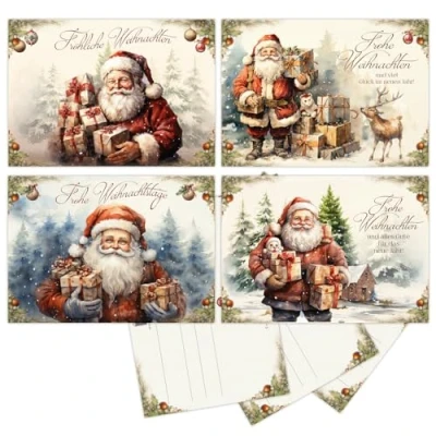 Abbildung von 20 STÜCK WEIHNACHTSKARTEN, Weihnachtskarten Set, traditionelle in warmen Rottönen, Nostalgie, Postkarten