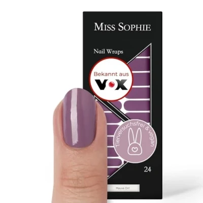 Abbildung von Original Miss Sophie Nagelfolien Mauve On I 24 ultra dünne Nagellack Streifen einfarbig in Violett Für Finger &amp; Fußnägel Hält auf Natur sowie lackierten, Acryl , Gel Shellac Nägeln
