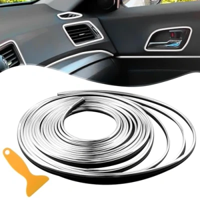 Abbildung von Auto Zubehör Innenraum Deko 5M Innen Tuning Gap Fillers Moulding Line Dekoratives DIY Filler Flexible Strip, Universal Autozubehör mit Installation Kfz (Silber)