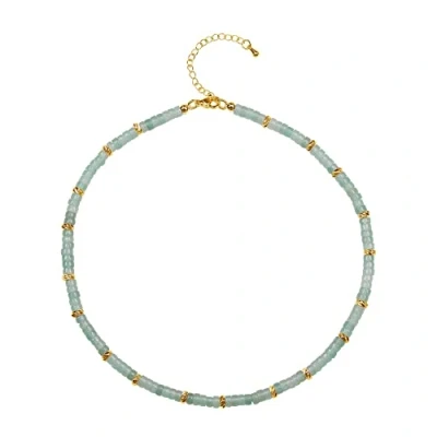 Abbildung von COAI Geschenkideen Damen Heishi Surfer Halskette Boho Bohemian Choker aus Grünem Aventurin 18k Vergoldete Kette