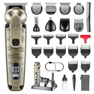 Abbildung von VGR 095 Bartschneider für Männer, 7 in 1 wasserdichtes kabelloses Haarschneide und Trimmer Set, Elektrorasierer T Klingen Pflegeset Nase Körper Ohren Gesicht Schnurrbart