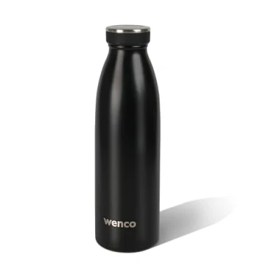 Abbildung von wenco Trinkflasche Edelstahl 0,5l / 500ml isoliert und auslaufsicher für kalte heiße Getränke auch als Thermoskanne verwendbar BPA frei schwarz