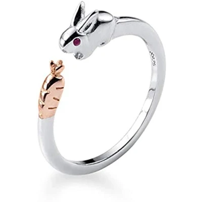 Abbildung von Niedlicher Kaninchen Statement Ring aus Sterlingsilber für Damen und Mädchen, verstellbar, offen, stapelbar, Ewigkeitsring, Finger, Verlobungsring, Hochzeitsring, Schmuck, Geschenke