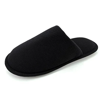 Abbildung von ofoot Damen Bio Baumwolle rutschfeste Hausschuhe, gemütlicher Memory Schaum waschbar für Sommer Schlafzimmer, Gummisohle (Schwarz,39/40 EU)