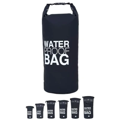 Abbildung von DonDon Dry Bag wasserdichte Tasche 2l, 5l, 10l, 15l, 20l, 30l Pack Sack Beutel mit Schultergurt schwarz 30 Liter