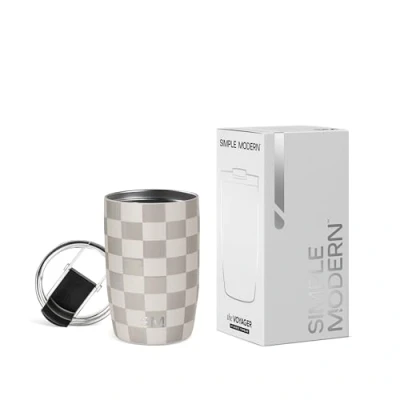 Abbildung von Simple Modern Thermobecher Kaffeebecher to go mit Klappdeckel Isolierter Edelstahl Geschenke für Frauen und Männer Voyager 350ml Checkmate