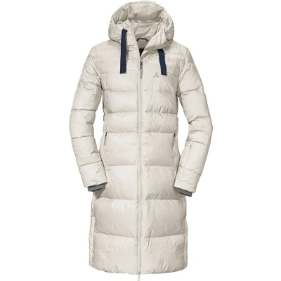 Abbildung von Schöffel Damen Down Coat Kenosha L, wind und wasserabweisender Daunenmantel mit RDS zertifizierten Federn, leichte Winter Wanderjacke Wärmekragen Kapuze, whisper white, 44