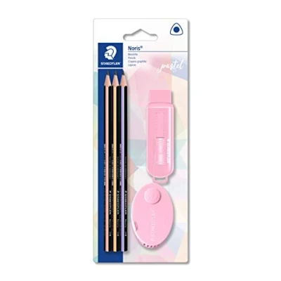 Abbildung von STAEDTLER Pastell Set zum Schreiben und Malen, mit Bleistiften, Radierer Doppel Spitzdose, hohe Qualität, 61 SBK3 PA