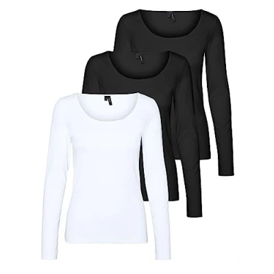 Abbildung von VERO MODA Damen VMMAXI My LS Soft UNECK NOOS 3 Pack, Black/Black &amp; Bright White, M