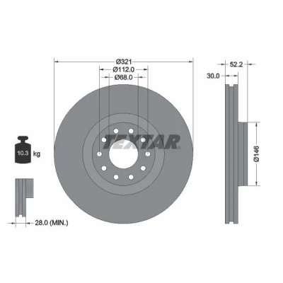 Abbildung von TEXTAR PRO 92154703 Bremsscheibe 321 30 05/10 112 innenbelüftet beschichtet ohne Radbefestigungsbolzen, Radnabe AUDI: A6 C5 Avant, Saloon