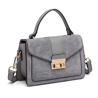 Abbildung von Miss Lulu Damen Umhängetasche Mittelgroß Henkeltasche Tasche mit Kunstleder und Wildleder Vintage Flap Handtasche Crossbody Bag Elegant Exquisit
