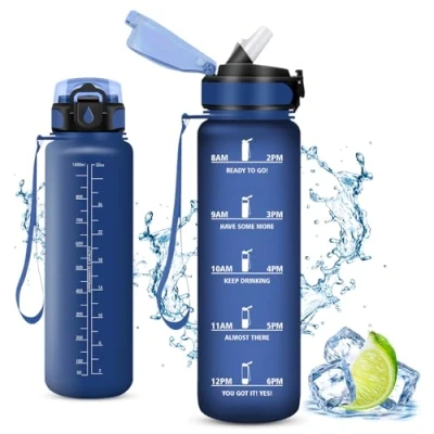 Abbildung von Vikaster Trinkflasche, Water Bottle with Straw 1000ml, Trinkflasche Leak Proof, BPA Free, Sportflasche für Camping, Yoga, Gym, Schule, Outdoors