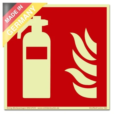 Abbildung von Schild Feuerlöscher extra langnachleuchtend PVC selbstklebend 148x148mm DIN EN ISO 7010 F001 67510 (Brandschutzzeichen) Dreifke® 160