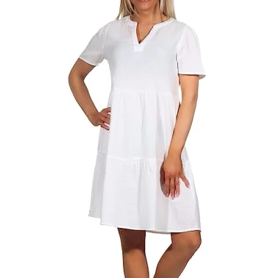 Abbildung von ONLY Damen Musselin Kleid ONLThyra V Neck Sommerkleid mit Volants 15297307 Cloud Dancer M