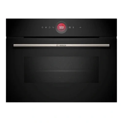 Abbildung von Bosch CBG7341B1, Serie 8 Smarter Einbau Kompaktbackofen, 60 x 45 cm, Made in Germany, Schwarz, Schmutzabweisend &amp; Selbstreinigend, Air Fry, Automatikprogramme, Farbiger Touchscreen mit Bedienring