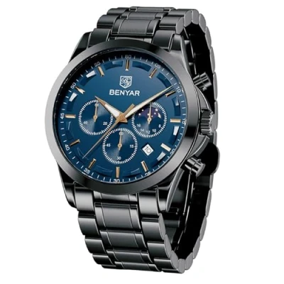 Abbildung von BENYAR Herren Uhr Chronograph Analog Quarz Stilvolle Edelstahlarmband Armbanduhr Wasserdicht Leuchtende Datum Herrenuhren Elegantes Business Uhren Geschenk für Männer