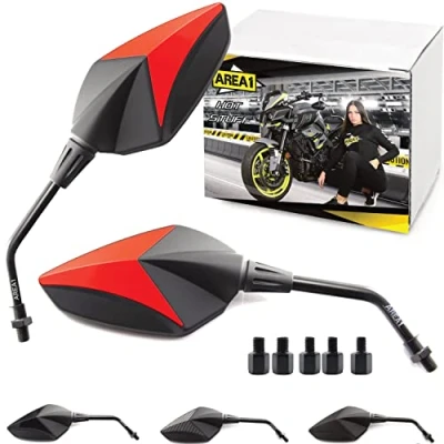 Abbildung von Area1 Premium Motorradspiegel rot Motorrad Rückspiegel Set (rechts+links) e geprüft 2xM10 Rechtsgewinde. Kompatibel mit Mondial Brixto XR