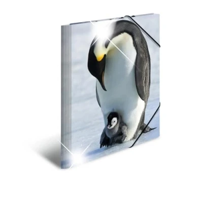 Abbildung von HERMA Sammelmappe A3 Pinguin, Kinder Eckspanner Mappe aus Kunststoff mit Tier Motiv, Hochglanz Optik, Gummizug, Innenklappen und Innendruck für Jungen Mädchen