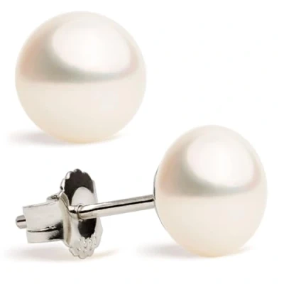 Abbildung von Perlenohrringe Damen Perle Ohrstecker, Süßwasser Zuchtperlen Weiß Halbrunde Secret and You 925 Sterlingsilber Erhältlich in 6, 7, 8, 9 und 10 mm