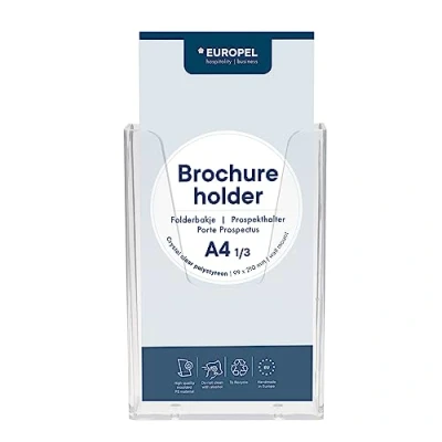 Abbildung von Europel Prospekthalter Wandmontage Einzelfach für DIN 1/3 A4 im Hochformat, Transparent, Acryl, Broschürenständer Büros, Broschürenhalter Menü, Faltblatt, Flyer