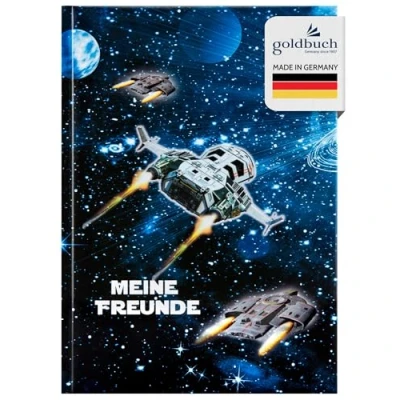 Abbildung von goldbuch 43570 Freundebuch Raumschiff, Freundschaftsbuch DIN A5, 72 illustrierte Seiten, für Kita, Hort und Grundschule, Beste Freunde in der Schulzeit Kunstdruck laminiert, Dunkelblau