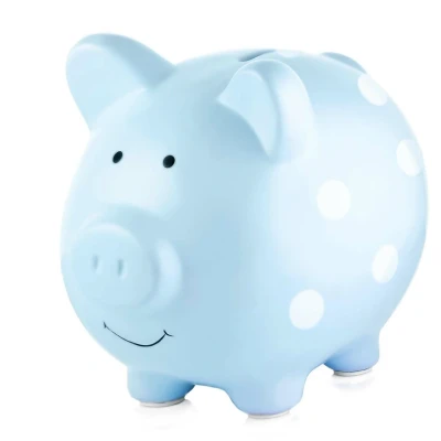 Abbildung von Pearhead Sparschwein Medium, Polka Dot Blue