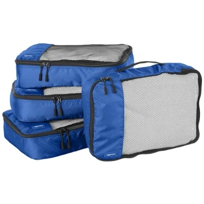 Abbildung von Amazon Basics Packwürfel Set für Koffer, Reise Organizer, Reißverschluss, 4 Teilig, Mittelgroß, Blau