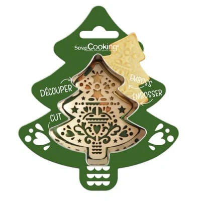 Abbildung von ScrapCooking Ausstechformen + Prägeschablone, Holz, Tannenholz Ausstechform Weihnachten aus Edelstahl für Relief Kekse Backform Zubehör sandgestrahlt 2092